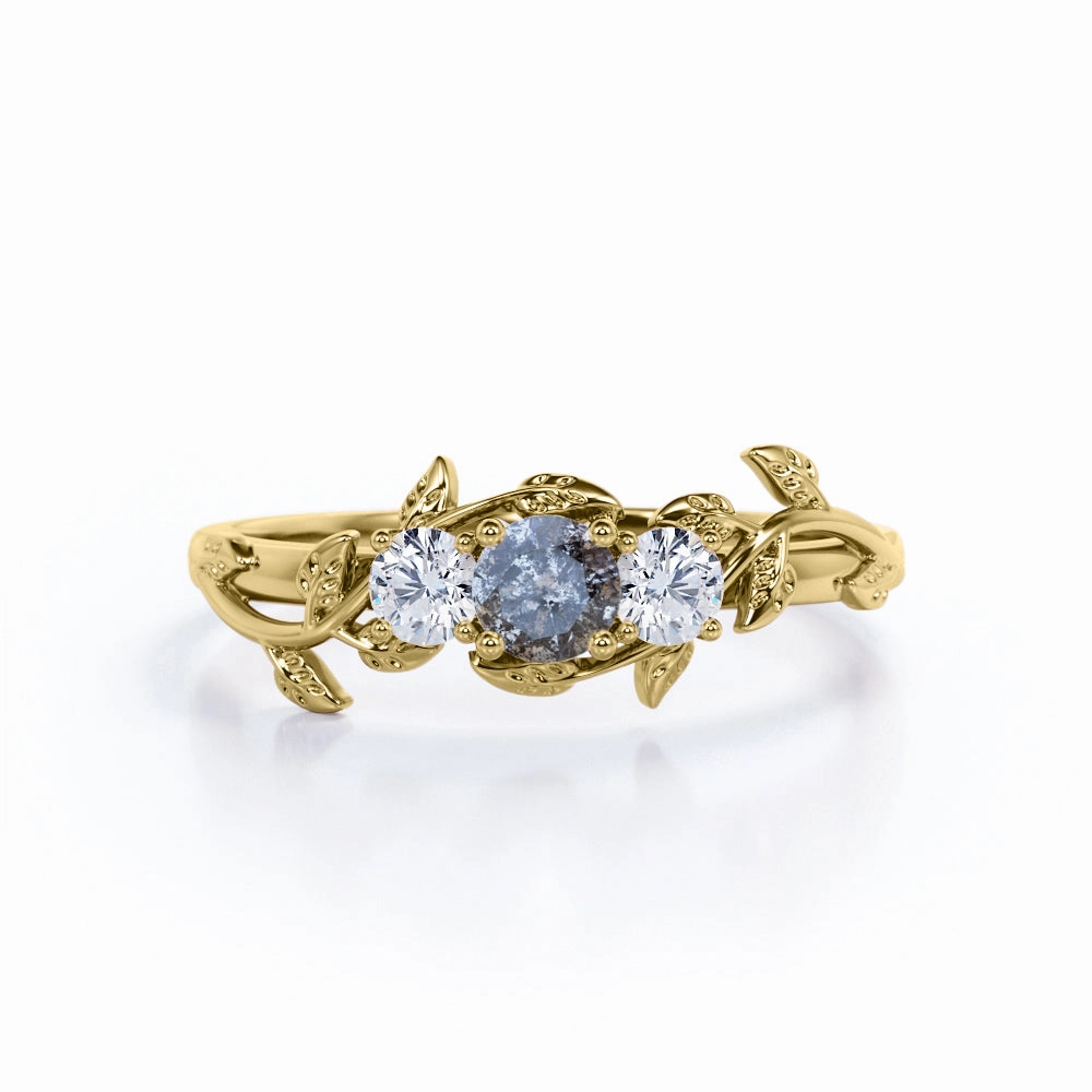 0.50 Ct Round Cut Salt and Pepper Diamond Floral Engagement Ring Chic Statement