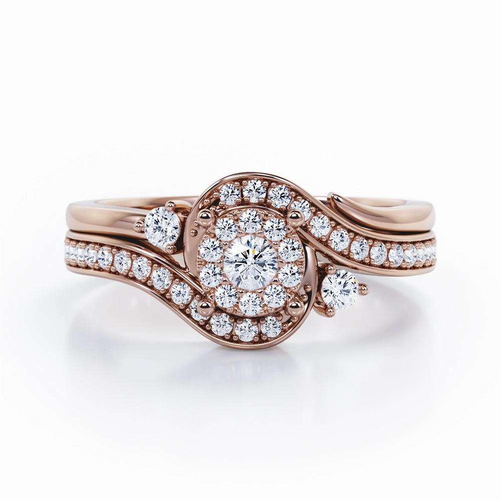 Pave-Channel Tension Design 0.55 TCW Round Shape Diamond Flush Halo Bridal Ring Set in 10K White Gold Symbolic Form Suburban Trend