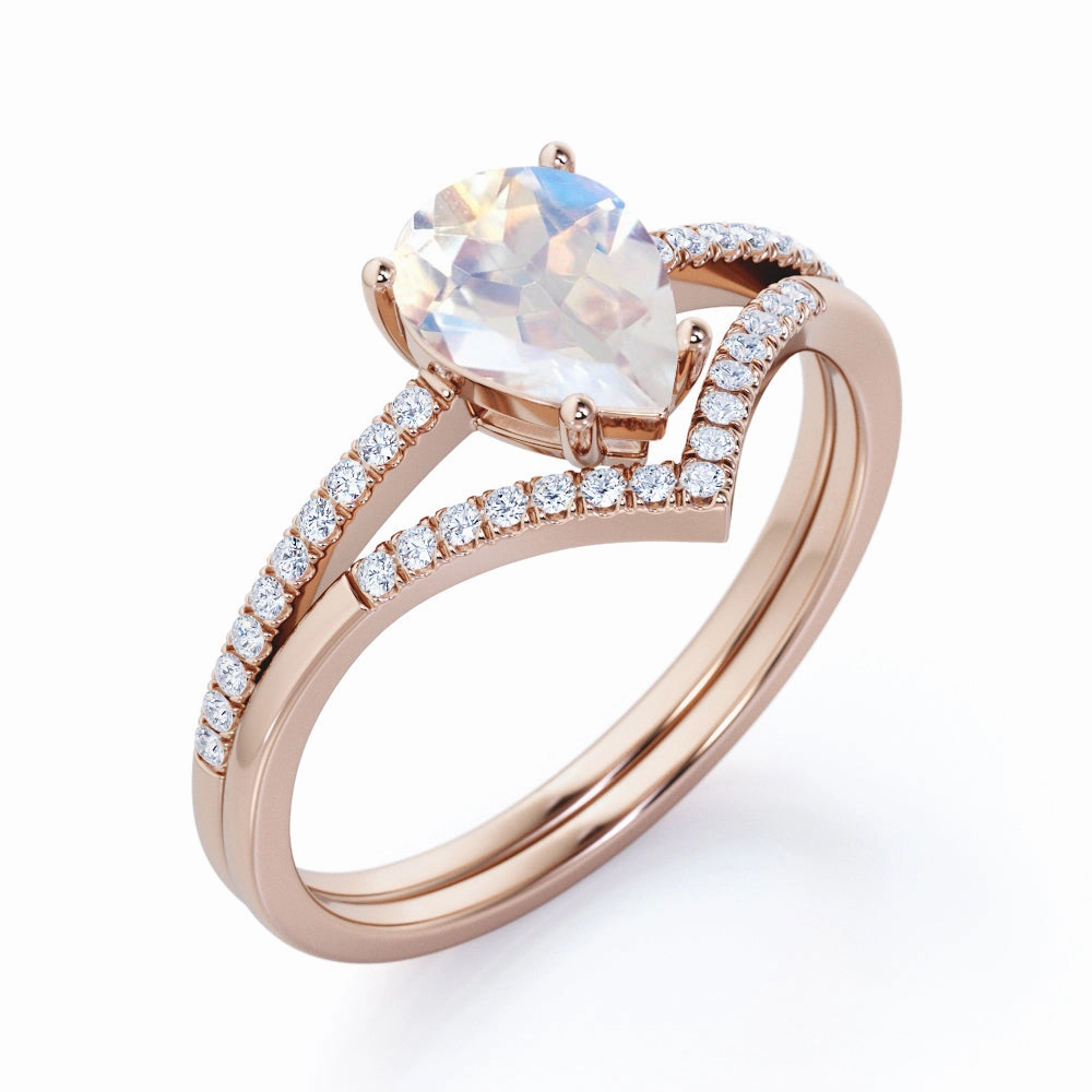 Elegant Choice Sparkling Jewelry 0.8 ct Pear Moonstone Pave Bridal Set