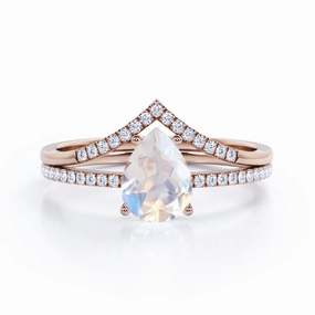 Shiny Symbol Comfortable Appearance 0.8 ct Pear Moonstone Pave Bridal Set
