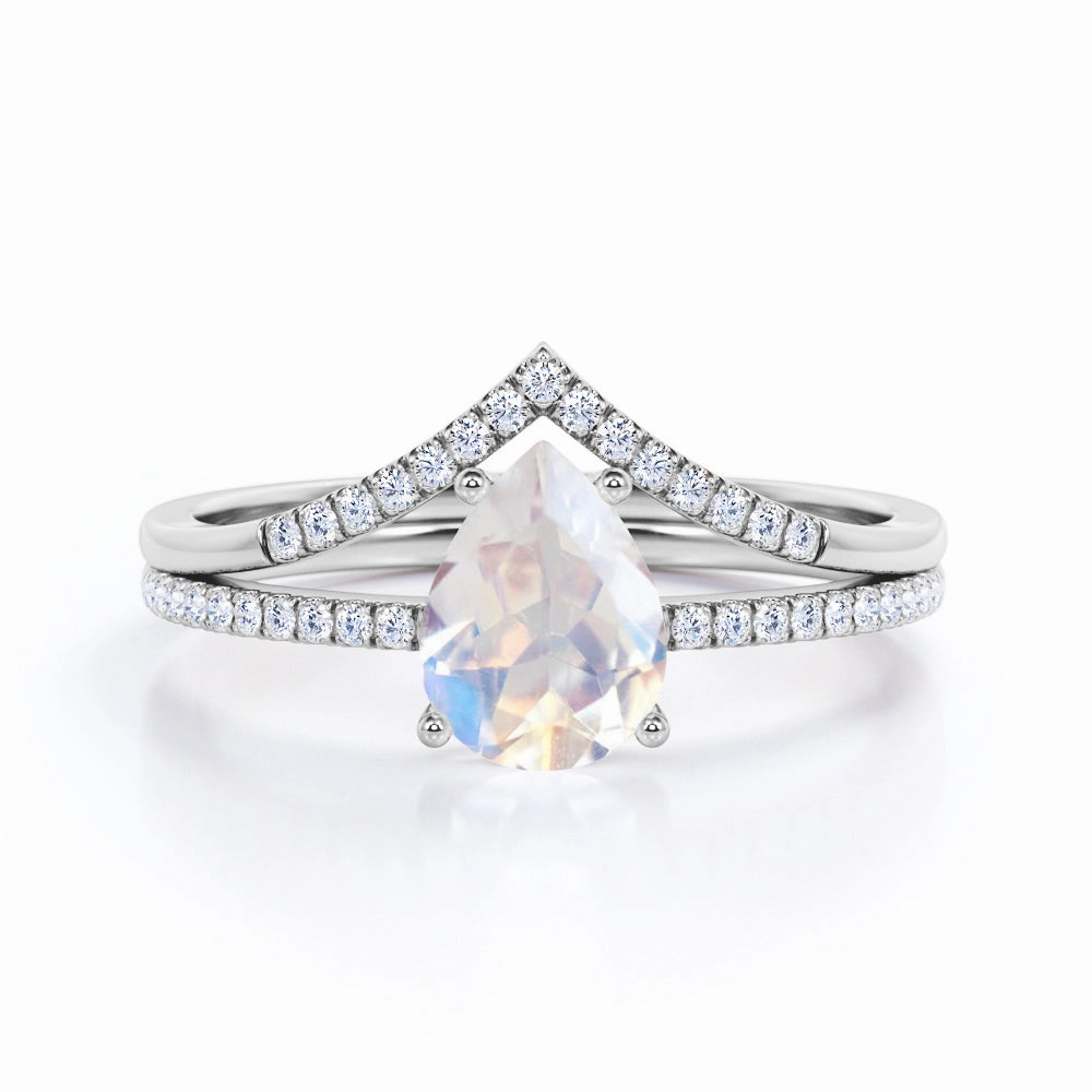 0.8 ct Pear Moonstone Pave Bridal Set Family Celebration