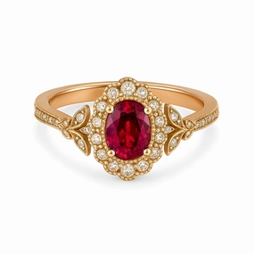 1.20 Ct Oval Cut Vintage Ruby Halo Engagement Ring Versatile Shine Beautiful Decoration