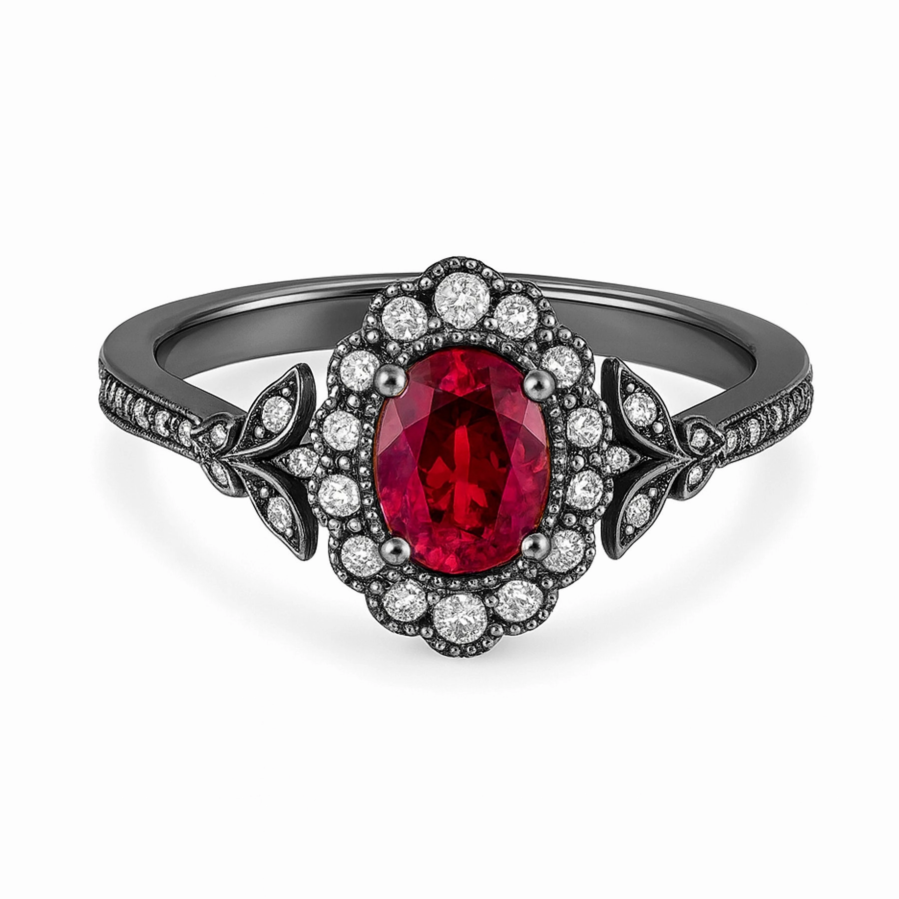 Statement Accent 1.20 Ct Oval Cut Vintage Ruby Halo Engagement Ring