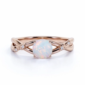 Twisted 1.10 Ct Round Cut Lab Created Opal Engagement Ring Special Treat Understated Finish