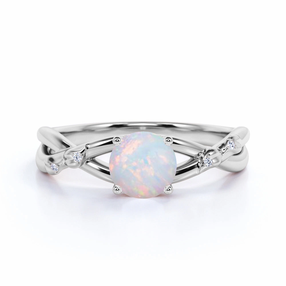 Twisted 1.10 Ct Round Cut Lab Created Opal Engagement Ring Glamorous Symbol