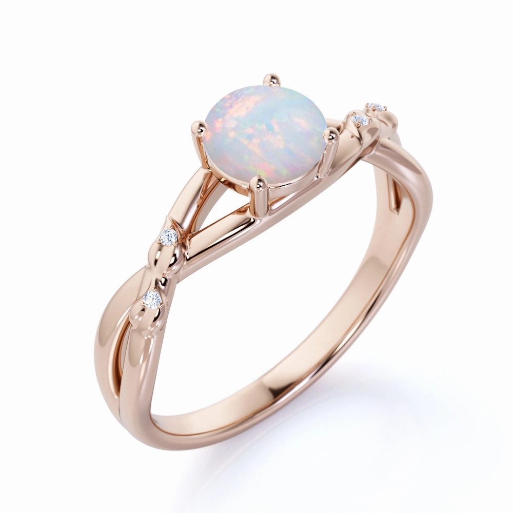 Twisted 1.10 Ct Round Cut Lab Created Opal Engagement Ring Evening Glam Petite Favorite