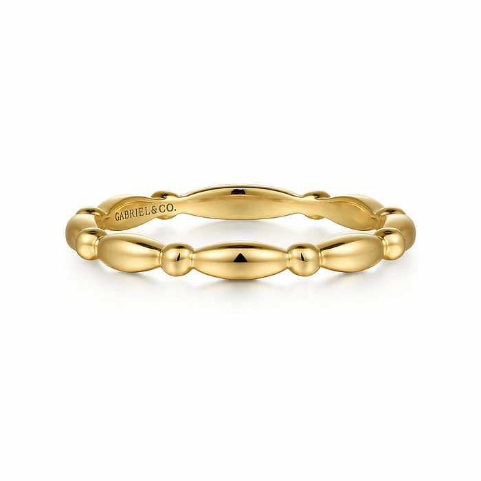 Refined Quality Graceful Vibe 14K Yellow Gold Orzo Shape and Bujukan Bead Station Stackable Ring