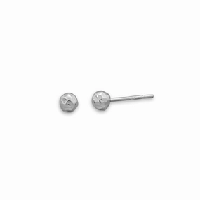 Casual Decoration Ball Post Stud Earrings Polished Hammered Sterling Silver - 4mm