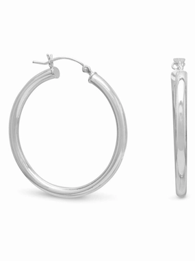 Holiday Piece Large 3mm Round Tube Sterling Silver Hoop Earrings