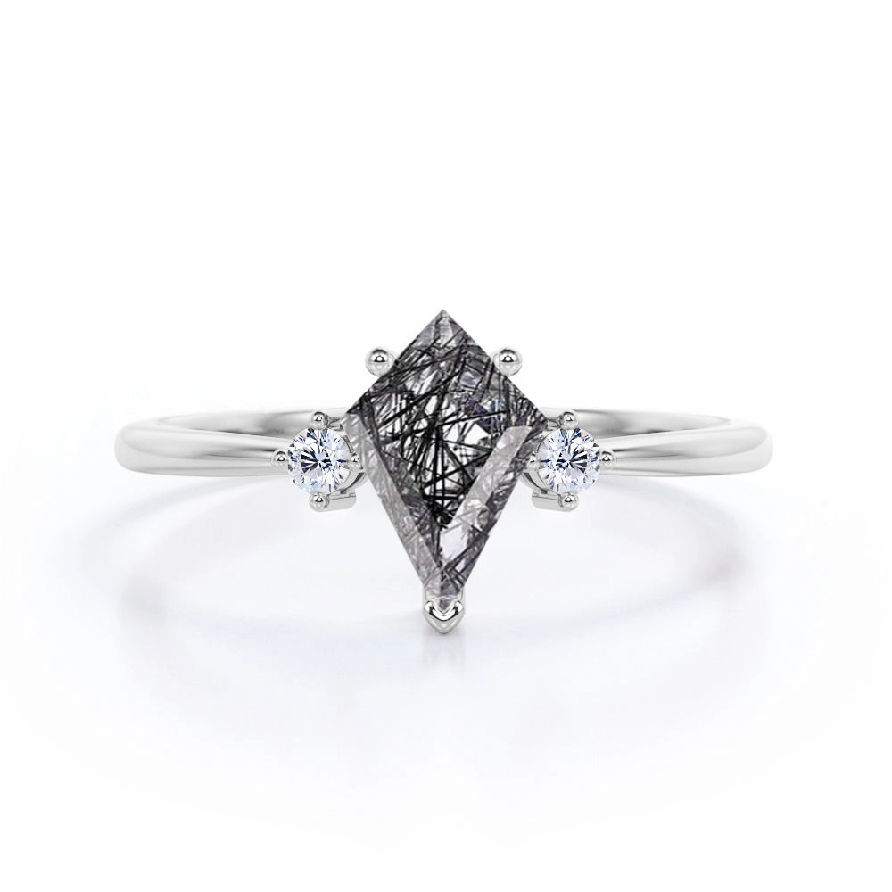 Trilogy 1.10 ct Kite Shaped Black Rutilated Quartz Engagement Ring Contemporary Product
