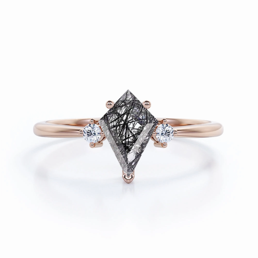 Evening Spark Trilogy 1.10 ct Kite Shaped Black Rutilated Quartz Engagement Ring