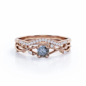 Personal Touch 0.85 Ct Round Salt and Pepper Diamond Leaf Wedding Ring Set