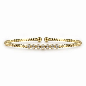 Gentle Radiance Effortless Match 14K Yellow Gold Bujukan Bead and Cluster Diamond Bangle