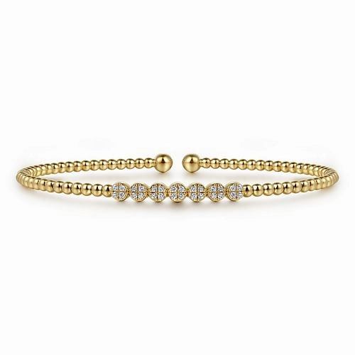 Gentle Radiance Effortless Match 14K Yellow Gold Bujukan Bead and Cluster Diamond Bangle