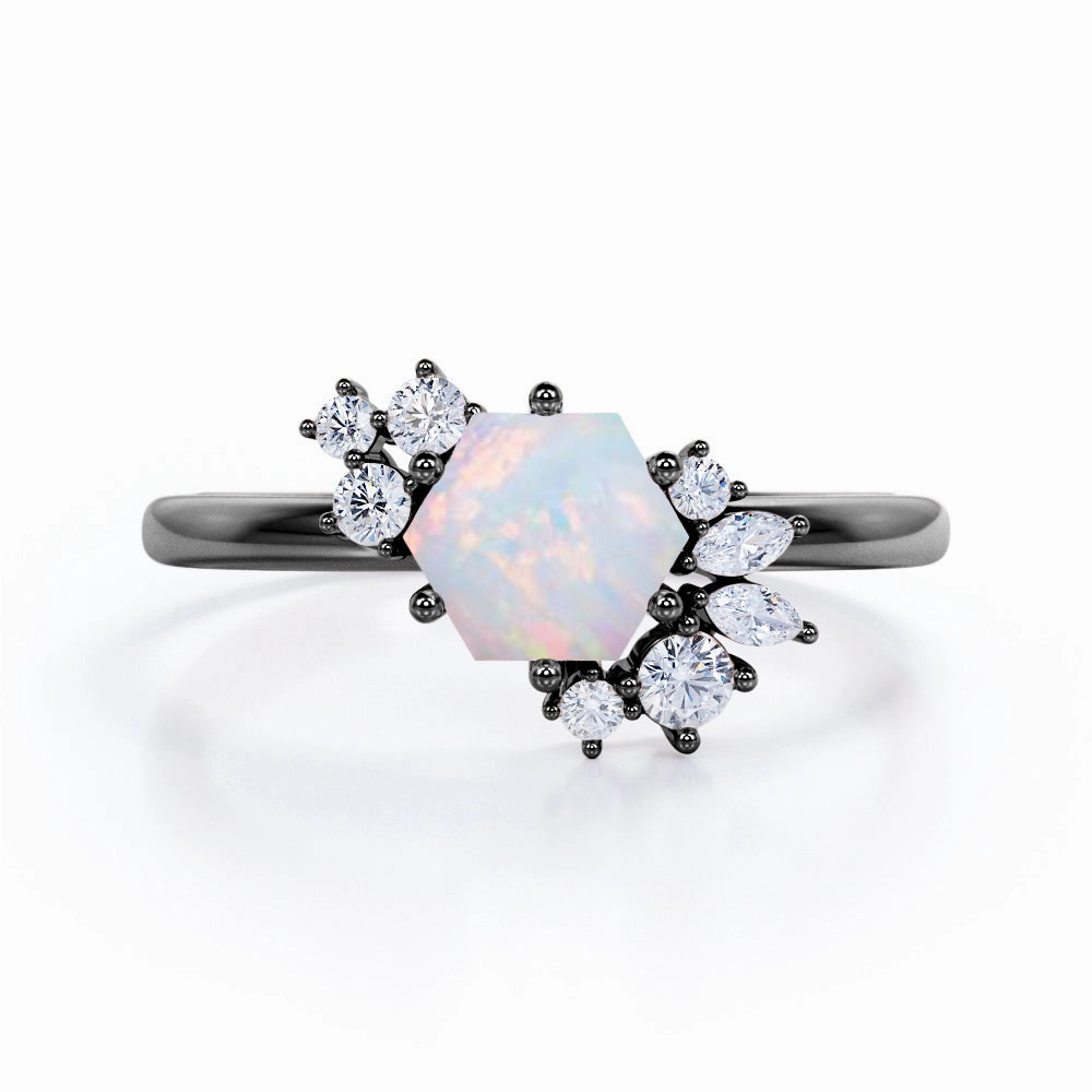Branded item Exquisite Jewelry 1.35 Ct Hexagon Cut Lab Created Opal Cluster Engagement Ring