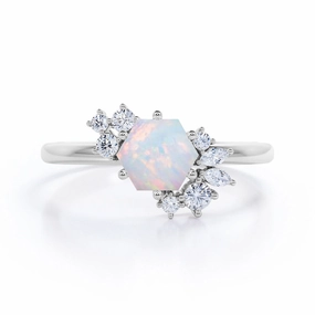 1.35 Ct Hexagon Cut Lab Created Opal Cluster Engagement Ring generic product