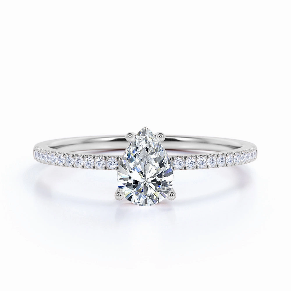 Layering Touch Brilliant Product 1 Ct Pear Cut Diamond Halo Engagement Ring