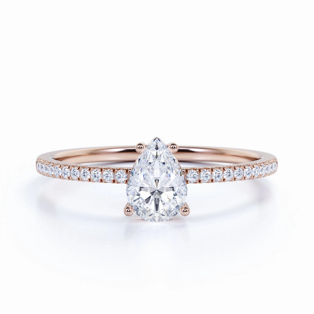 Daily Motion Minimalist Trinket 1 Ct Pear Cut Diamond Halo Engagement Ring