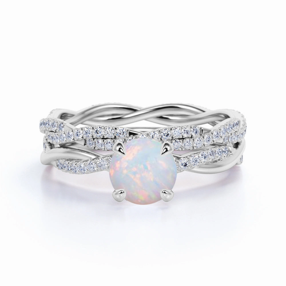 Style Boost Luxury Present 1.75 Ct Round Cut Lab Created Opal Infinity Bridal Set