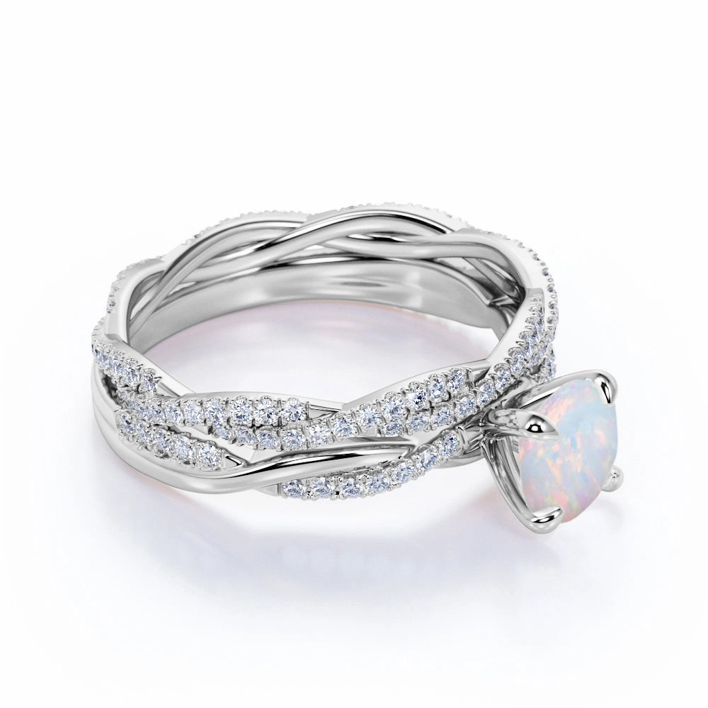 Minimal Harmony 1.75 Ct Round Cut Lab Created Opal Infinity Bridal Set