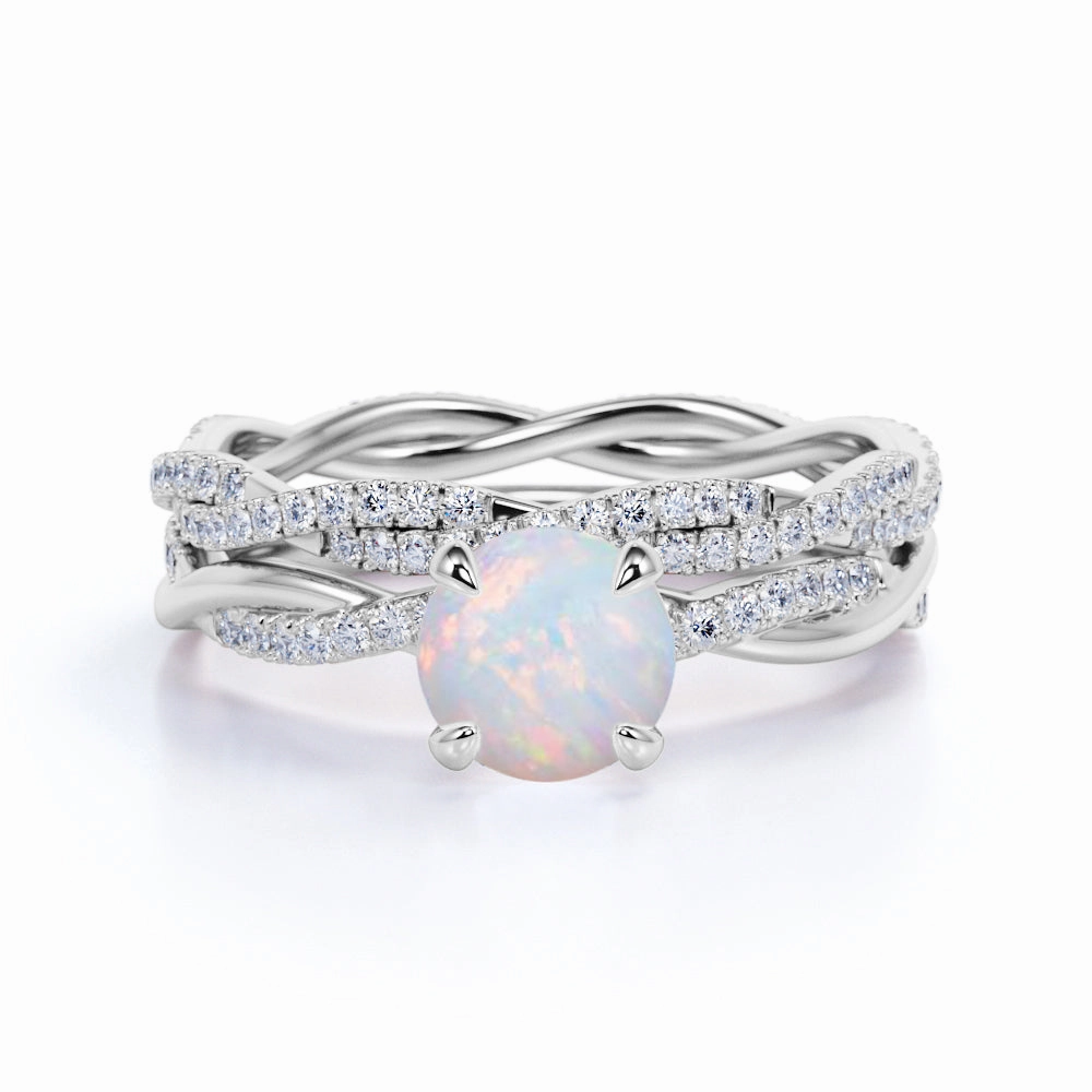 1.75 Ct Round Cut Lab Created Opal Infinity Bridal Set Contemporary Trinket