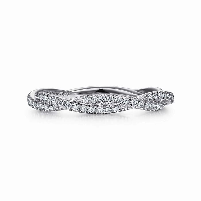 14K White Gold Diamond Pave Twisted Stackable Band Radiant Form
