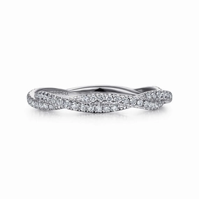 14K White Gold Diamond Pave Twisted Stackable Band Radiant Form