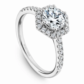 Glamour Finish Noam Carver Hexagonal Halo Diamond Engagement Ring Setting in White Gold