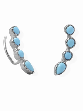 Brilliant Feature Contemporary Adornment Ear Climber Earrings Synthetic Turquoise Rhodium-plated Silver Nontarnish