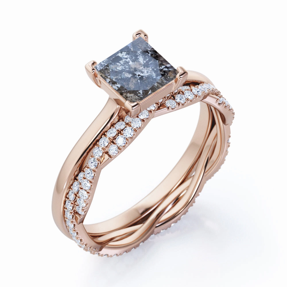 Eternity 1 Ct Square Salt and Pepper Diamond Wedding Ring Set birthday party