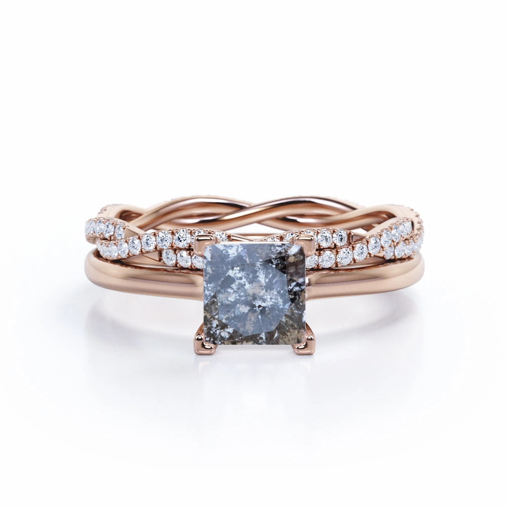 Eternity 1 Ct Square Salt and Pepper Diamond Wedding Ring Set Gift For Him Superior Look