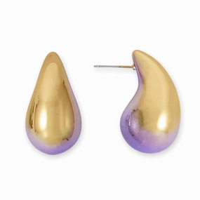 Chunky Raindrop Fashion Earrings Gold Tone with Purple Gradient Stylish Aesthetic Summer piece