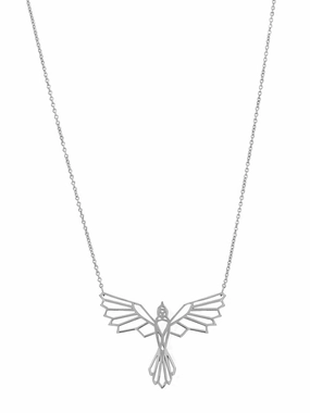 Phoenix Bird Necklace Rhodium on Sterling Silver - Nontarnish Youthful Energy Casual Present