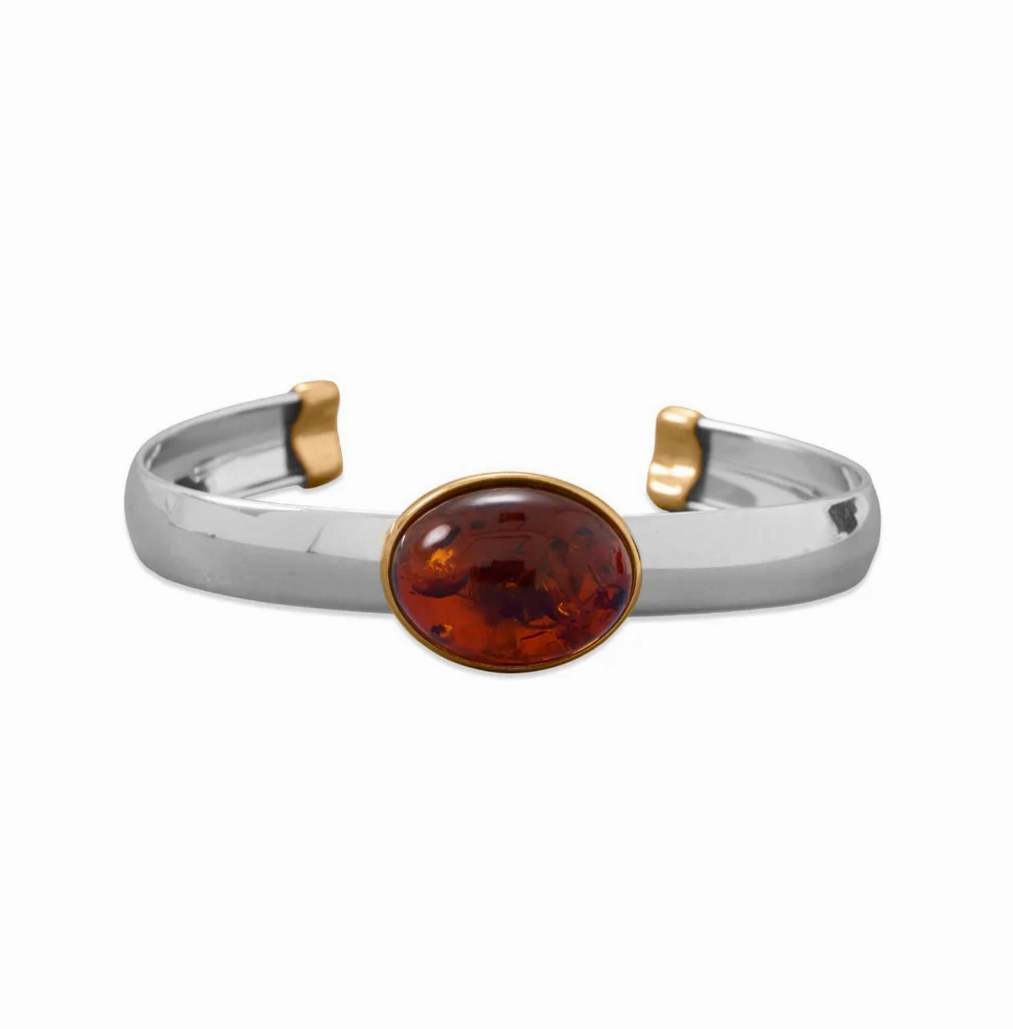 Baltic Amber Cuff Bracelet with Sterling Silver and 24k Gold-plated Accents Praiseworthy Composites