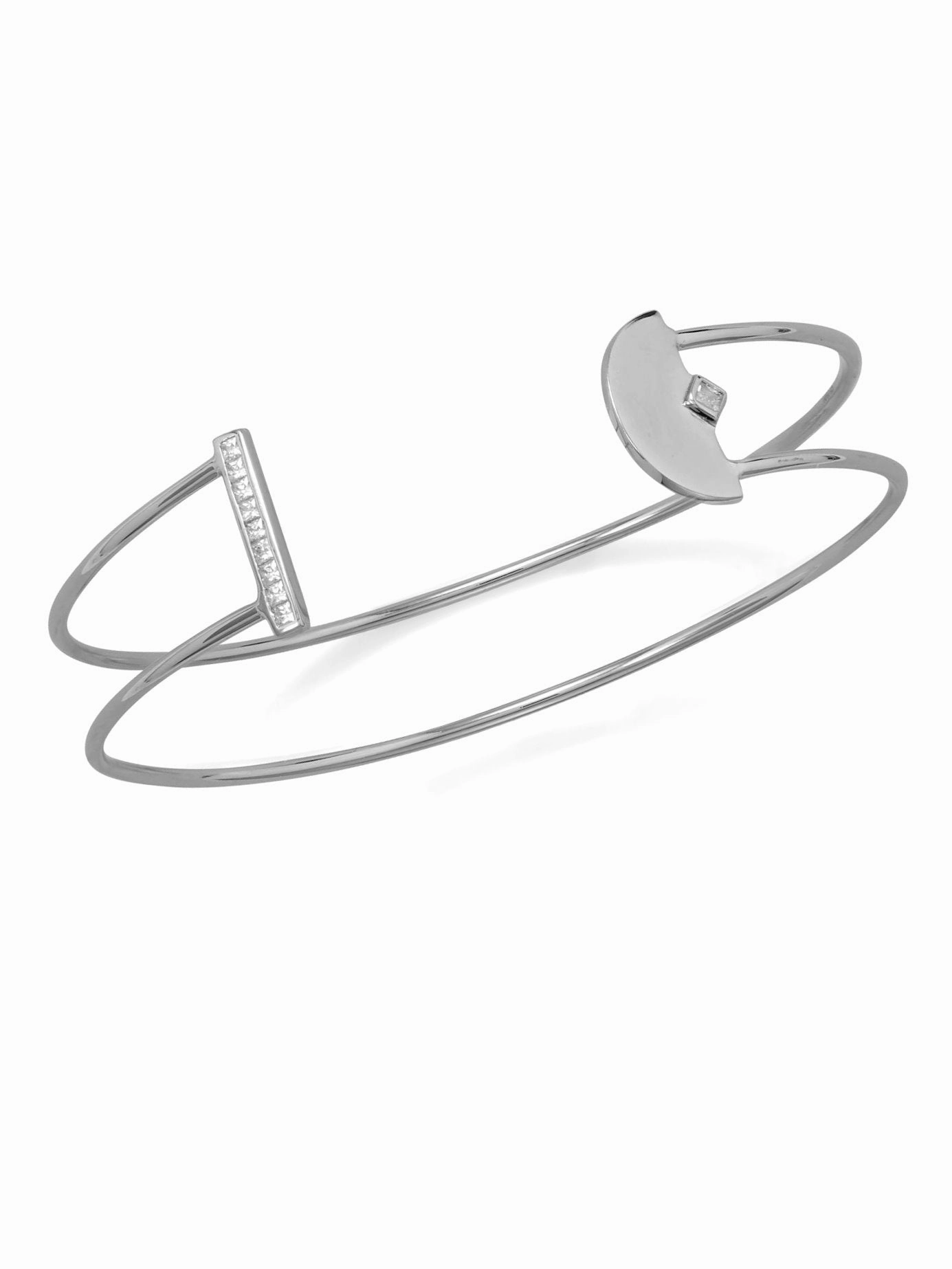 Cuff Bracelet Rhodium on Sterling Silver Double Wire Row Bar with Cubic Zirconia Artisan??s Story