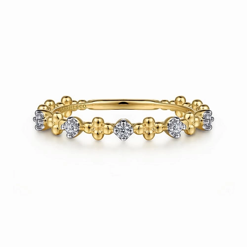 14K Yellow Gold Diamond and Bujukan Bead Station Stackable Ring Elegant Form Vogue Design