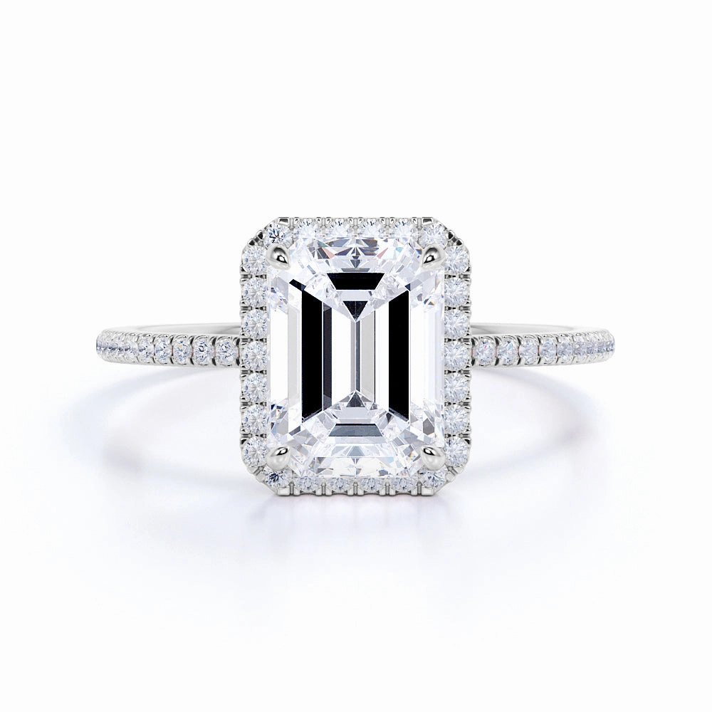Custom Token HighEnd Ornament Pave Set 1.5 Carat Emerald Moissanite Halo Engagement Ring