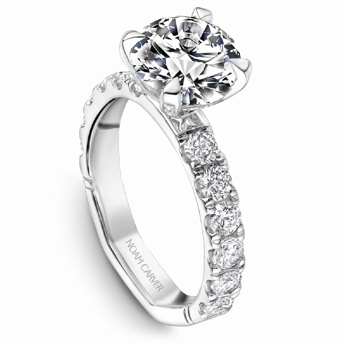 Soft Tone Shine In Light Noam Carver Round Center Diamond Engagement Ring Setting in 14K White Gold (1.10ctw)