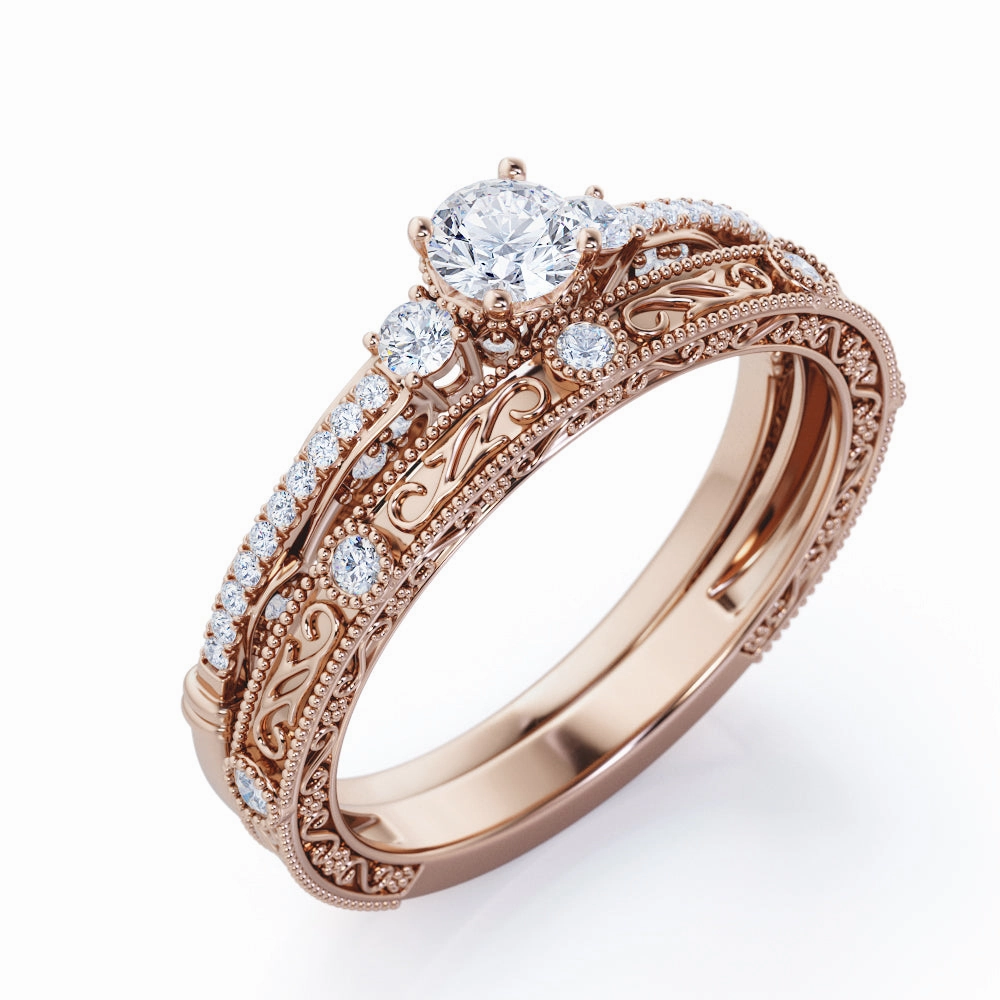 Event Gift Luxury Motion Vintage 0.5 Ct Round Cut Diamond Bridal Set