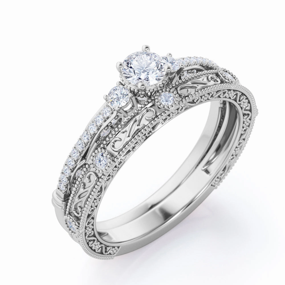 Classic Object Business casual Vintage 0.5 Ct Round Cut Diamond Bridal Set