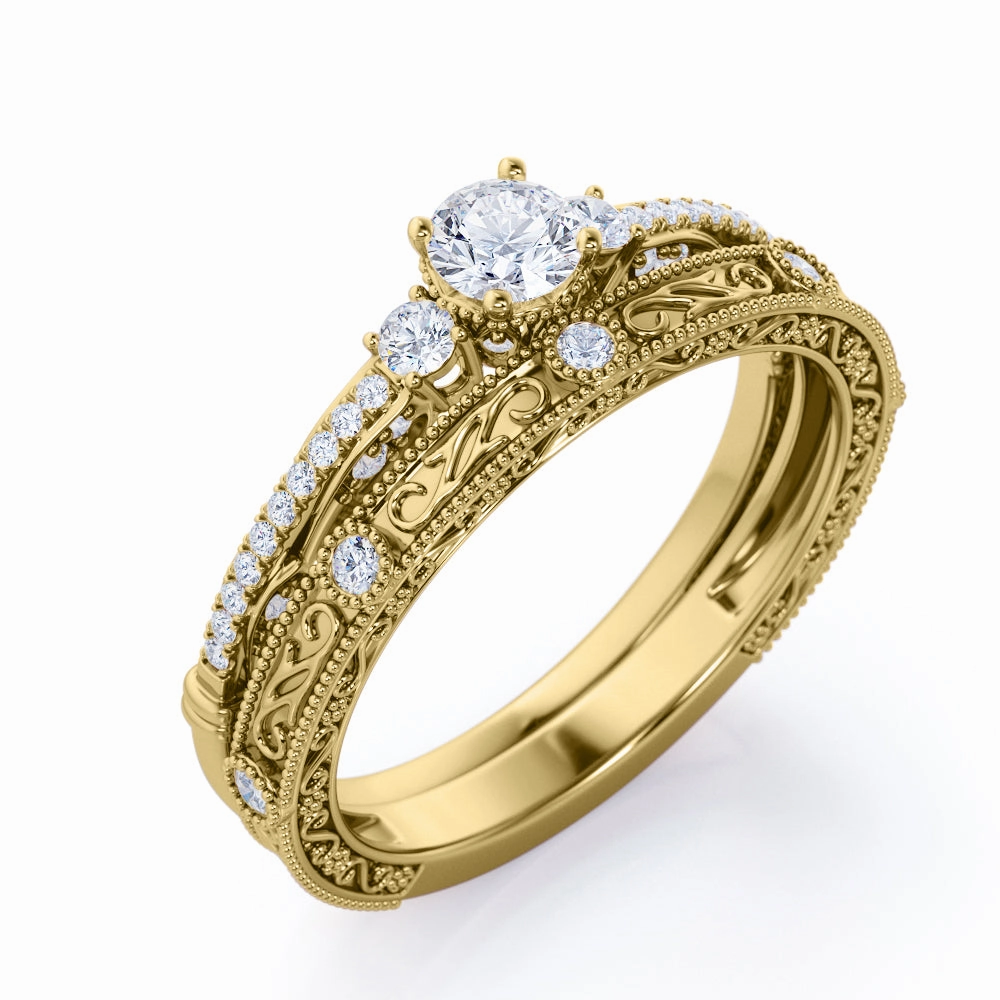 Vintage 0.5 Ct Round Cut Diamond Bridal Set Luxury Mark