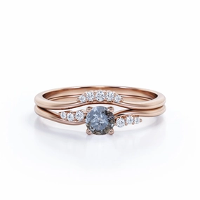 Curved 0.75 Ct Round Cut Salt and Pepper Diamond Bridal Set Secure Object HighEnd Adornment