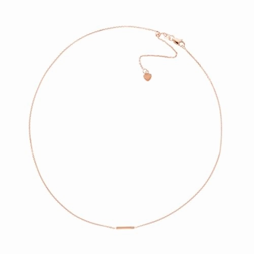14k Rose Gold Choker Necklace with Staple Bar and Genuine Diamond - Adjustable Length Forever Item Modern Touch