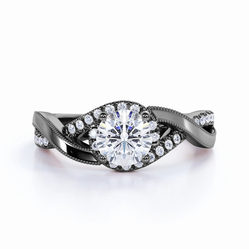 Delicate Trinket 1 Ct Round Cut Diamond Twisted Engagement Ring