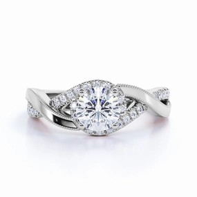 1 Ct Round Cut Diamond Twisted Engagement Ring Hypoallergenic Item