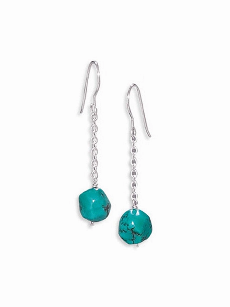 Reconstituted Turquoise Nugget Earrings Chain Drop Sterling Silver Glittering Piece Corporate Jewelry