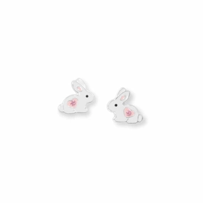 Exquisite Piece Bunny Rabbit Stud Earrings with Pink Cubic Zirconia Childrens