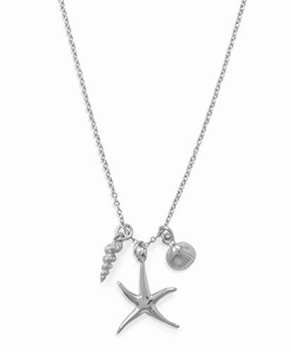 AzureBella Jewelry Nautical Beach Theme Necklace with Starfish and Shell Charms Travel Present