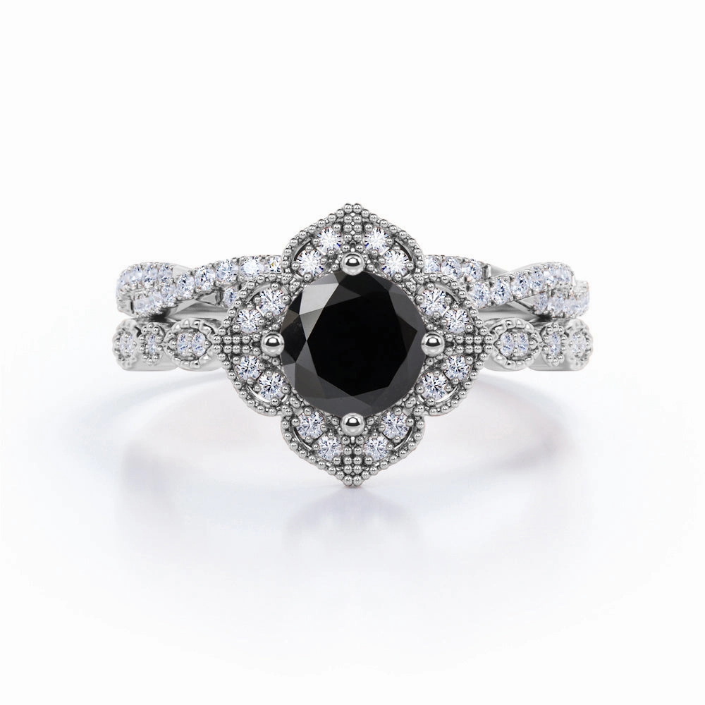 Comfortable Article 2 ct Round Lab Black Diamond Art Deco Wedding Ring Set