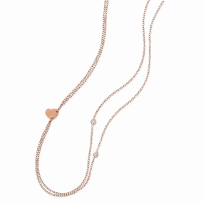 Double-strand Rose Gold-plated Heart Necklace with Cubic Zirconia Accents Lightweight Adornment